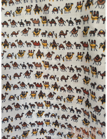 Pure Cotton White & Brown Elephant Hand Block Printed Pyjama Set