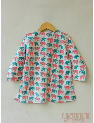 Pure Cotton Teal Elephant Printed Pyjama Set 