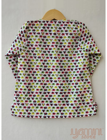 Baby Red-White Elephant Hand Block Printed Kurta Pyjama Set