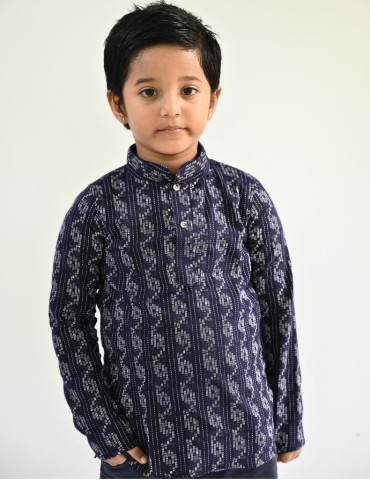 Katha Stitched Dark Navy Blue Kurta Boy