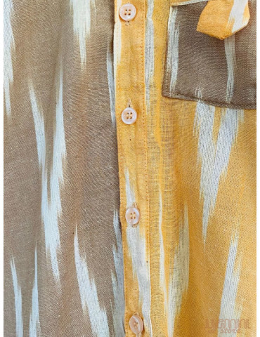 Ikat Designer Boys Shirt  Yellow Beige