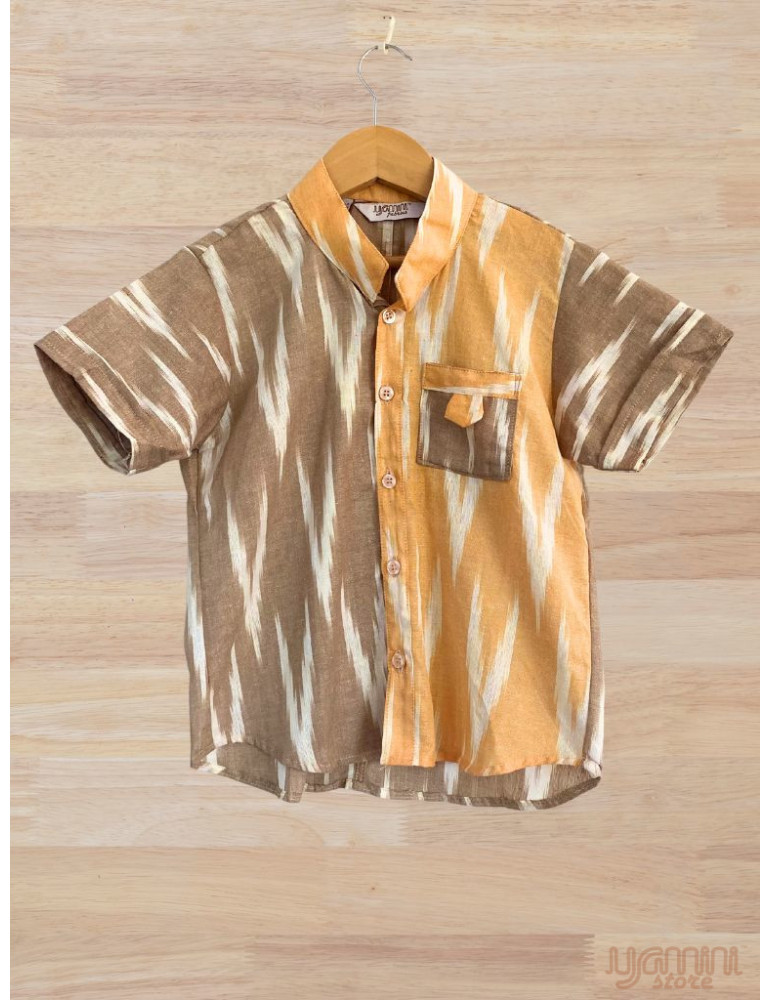 Ikat Designer Boys Shirt  Yellow Beige