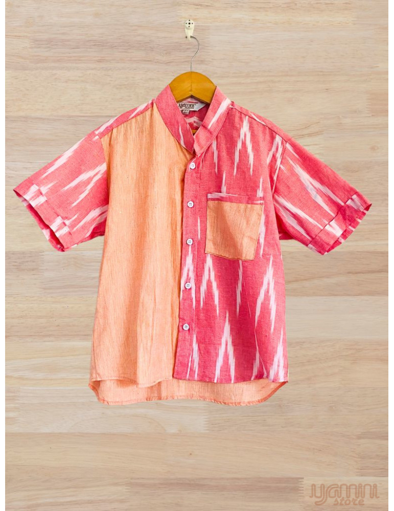Ikat Designer Boys Shirt Peach Orange