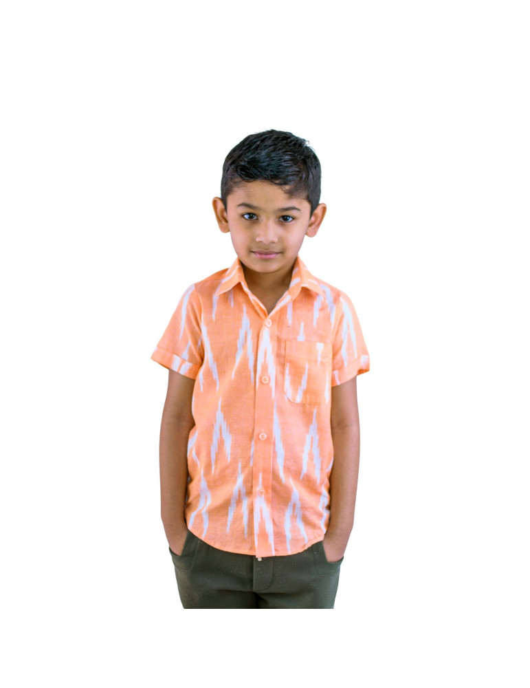 Ikat Designer Boys Orange Shirt