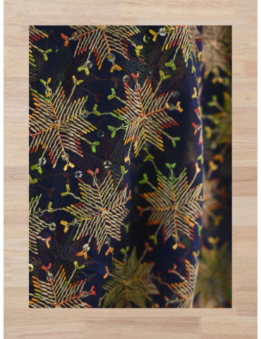 Navy Blue Phulkari Chiffon Dupatta With Multicolour Embroidery