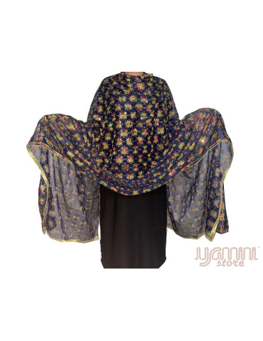 Navy Blue Phulkari Chiffon Dupatta With Multicolour Embroidery