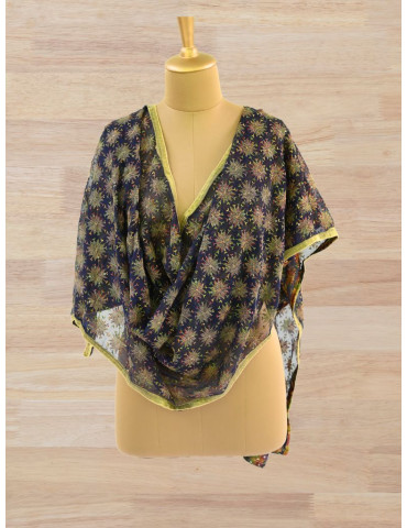 Navy Blue Phulkari Chiffon Dupatta With Multicolour Embroidery
