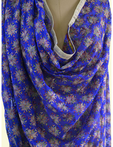 Blue Embrodery Chiffon Phulkari Dupatta with Sequence work