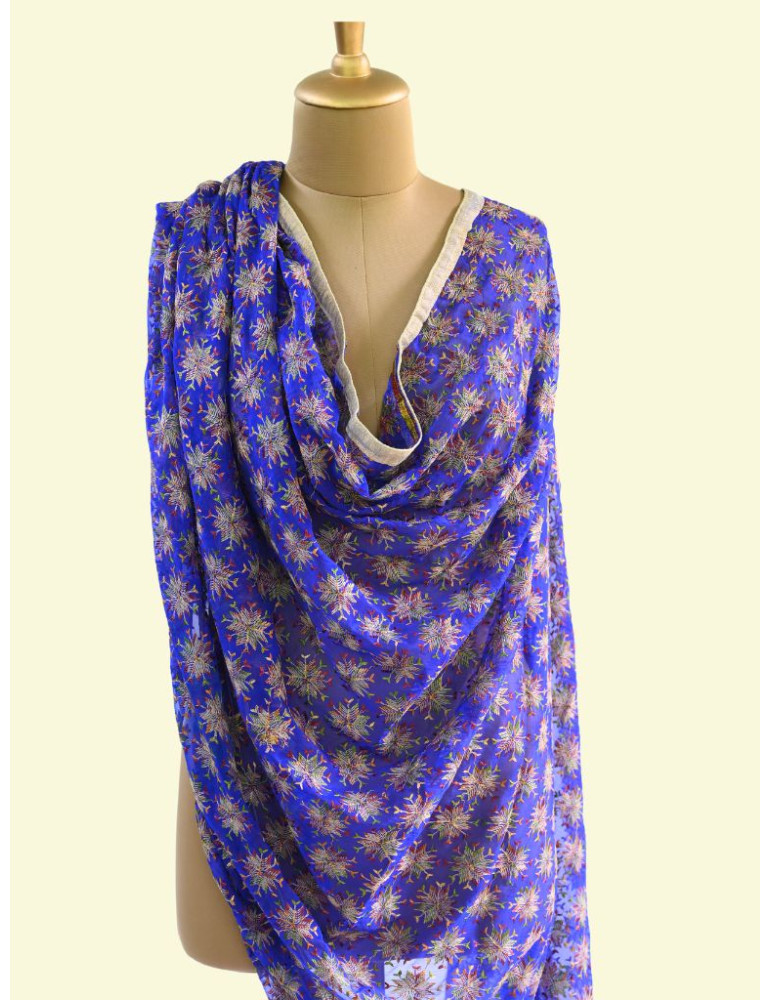Blue Embrodery Chiffon Phulkari Dupatta with Sequence work