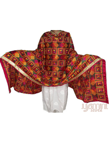 Heavy Multicolored Embrodoried Phulkari Chinon Dupatta