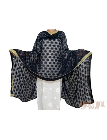 Phulkari Chiffon Dupatta With Multicolour Embroidery Black