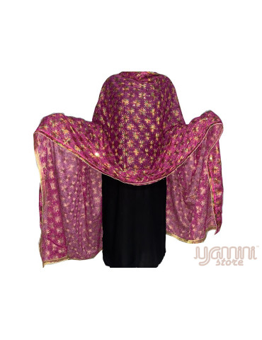 Phulkari Chiffon Dupatta With Multicolour Embroidery Magenta