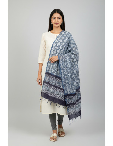Yamini Ajrakh Dupatta Square Print Blue