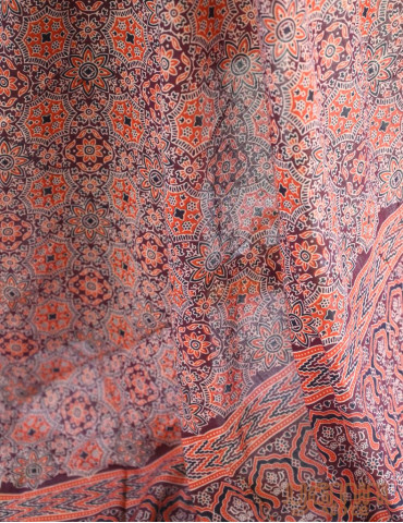 Yamini Ajrakh Dupatta Floral Print Orange