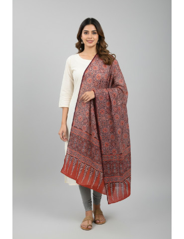 Yamini Ajrakh Dupatta Floral Print Orange