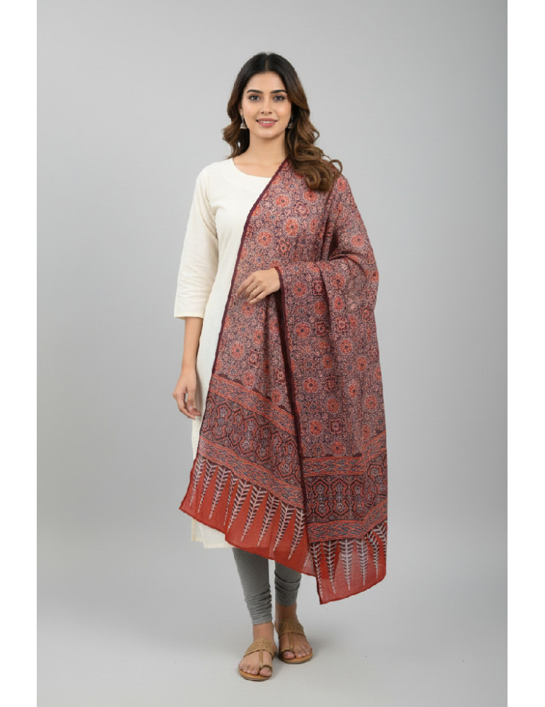 Yamini Ajrakh Dupatta Floral Print Orange