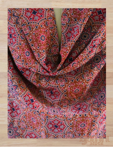 Yamini Ajrakh Dupatta Floral Print Red