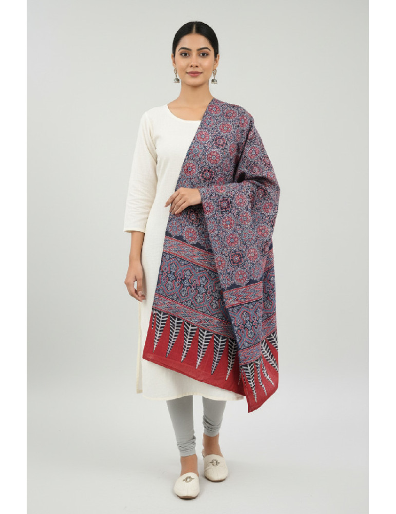 Yamini Ajrakh Dupatta Floral Print Black