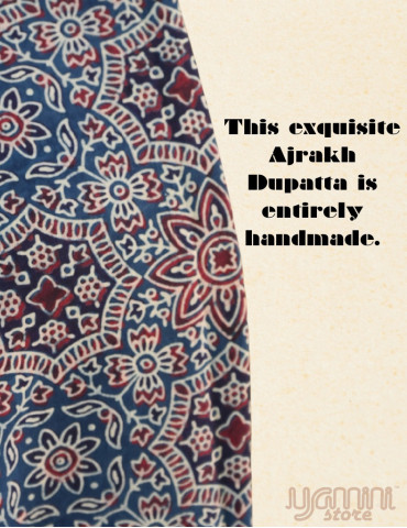 Yamini Ajrakh Dupatta Floral Print Blue Handmade