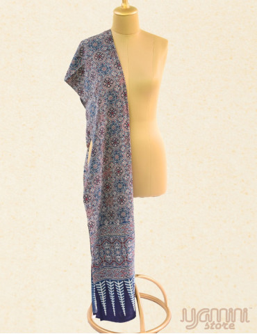 Yamini Ajrakh Dupatta Floral Print Blue Handmade