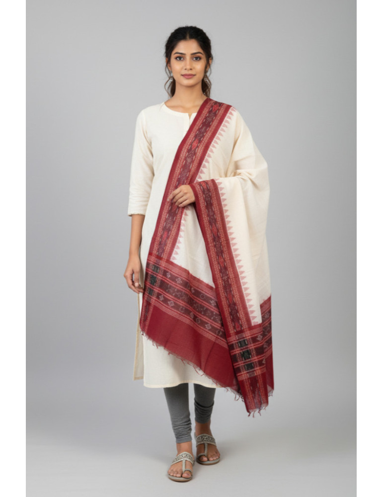 Sambalpuri Dupatta White Body Maroon Border