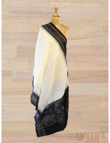 Sambalpuri Dupatta White Body Black Border