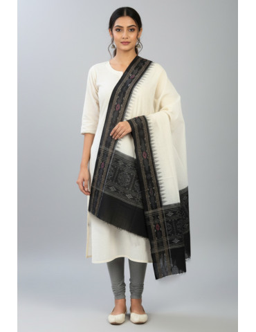Sambalpuri Dupatta White Body Black Border