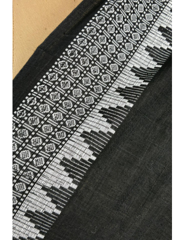 Sambalpuri Dupatta Light Grey Border with Plain Black Body