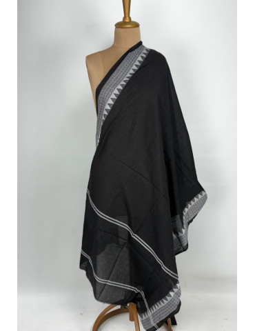 Sambalpuri Dupatta Light Grey Border with Plain Black Body