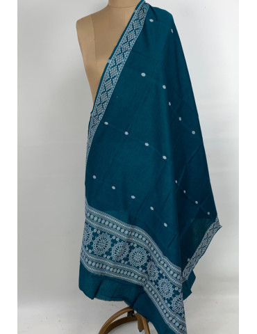 Sambalpuri Dupatta Light designer Border with Plain Dark Teal Body