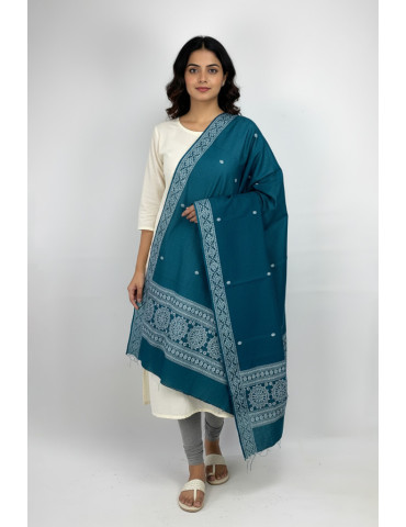 Sambalpuri Dupatta Light designer Border with Plain Dark Teal Body