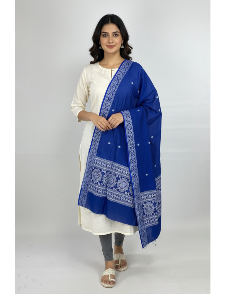 Sambalpuri Dupatta Light designer Border with Plain Blue Body