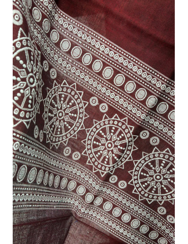 Sambalpuri Dupatta Light designer Border with Plain Maroon Body