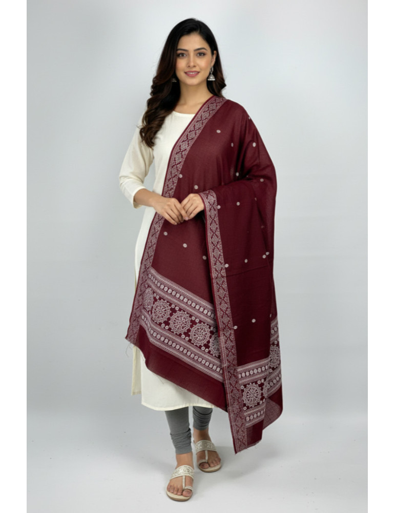 Sambalpuri Dupatta Light designer Border with Plain Maroon Body