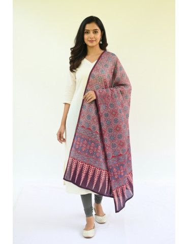 Yamini Ajrakh Dupatta Floral Print Blue