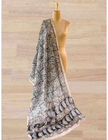 Kalamkari Dupatta Floral Print Black Brown Blue