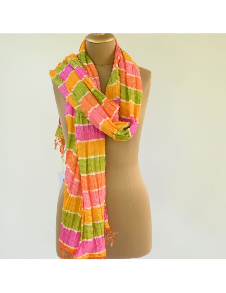 Bandhani Yellow Pink Green Shade Dupatta