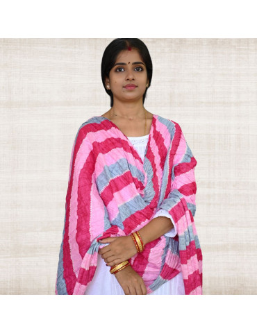 Bandhani Pink Grey Shade Dupatta