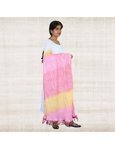 Bandhani Pink Yellow Shade Dupatta