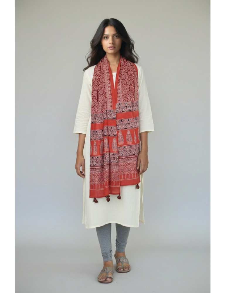 Yamini Red Black Shade Ajrakh Handcrafted Cotton Dupatta