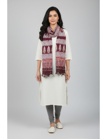Yamini Maroon Blue Shade Ajrakh Handcrafted Cotton Stole