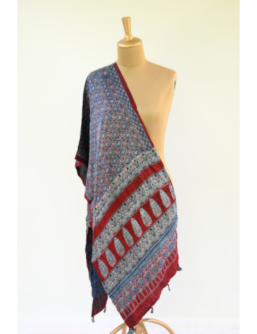 Yamini Blue Maroon Shade Ajrakh Handcrafted Cotton Dupatta