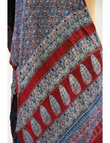 Yamini Blue Maroon Shade Ajrakh Handcrafted Cotton Dupatta