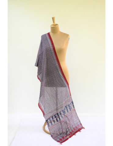 Yamini Blue Maroon Black Shade Ajrakh Handcrafted Cotton Dupatta