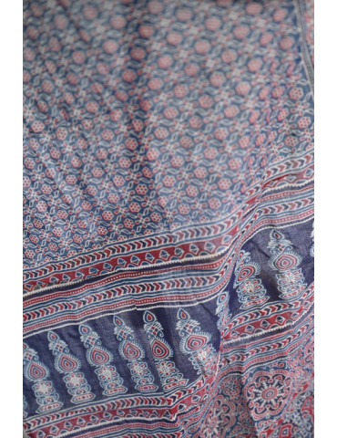 Yamini Blue Maroon Black Shade Ajrakh Handcrafted Cotton Dupatta