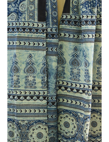 Yamini Sky Blue Black Shade Ajrakh Handcrafted Cotton Dupatta