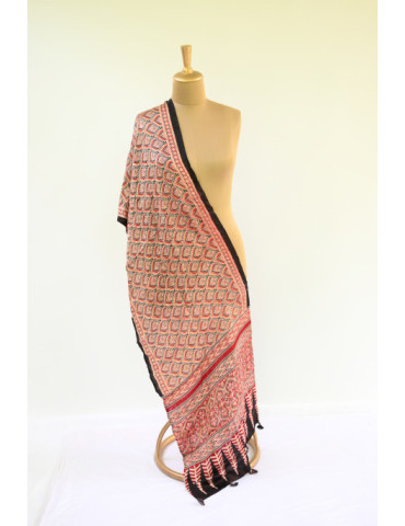 Yamini Black Peach Maroon Shade Ajrakh Handcrafted Cotton Dupatta