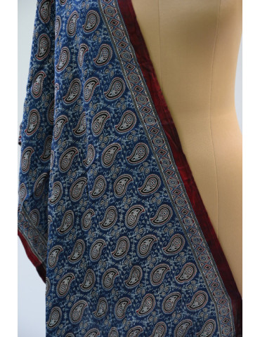Yamini Blue Maroon Black Shade Small Design Ajrakh Handcrafted Cotton Dupatta