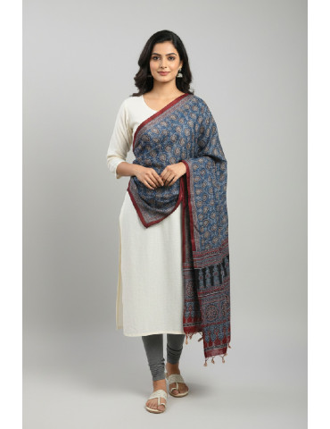 Yamini Blue Maroon Black Shade Small Design Ajrakh Handcrafted Cotton Dupatta