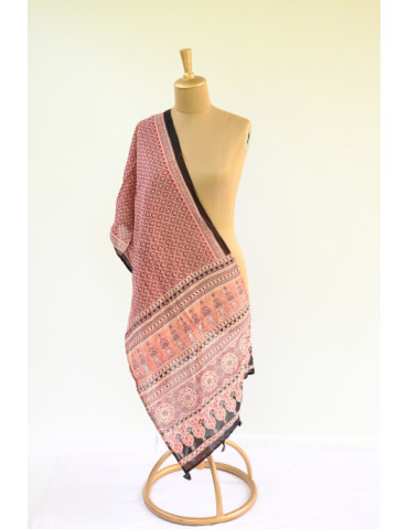 Yamini Black Peach Shade Ajrakh Handcrafted Cotton Dupatta